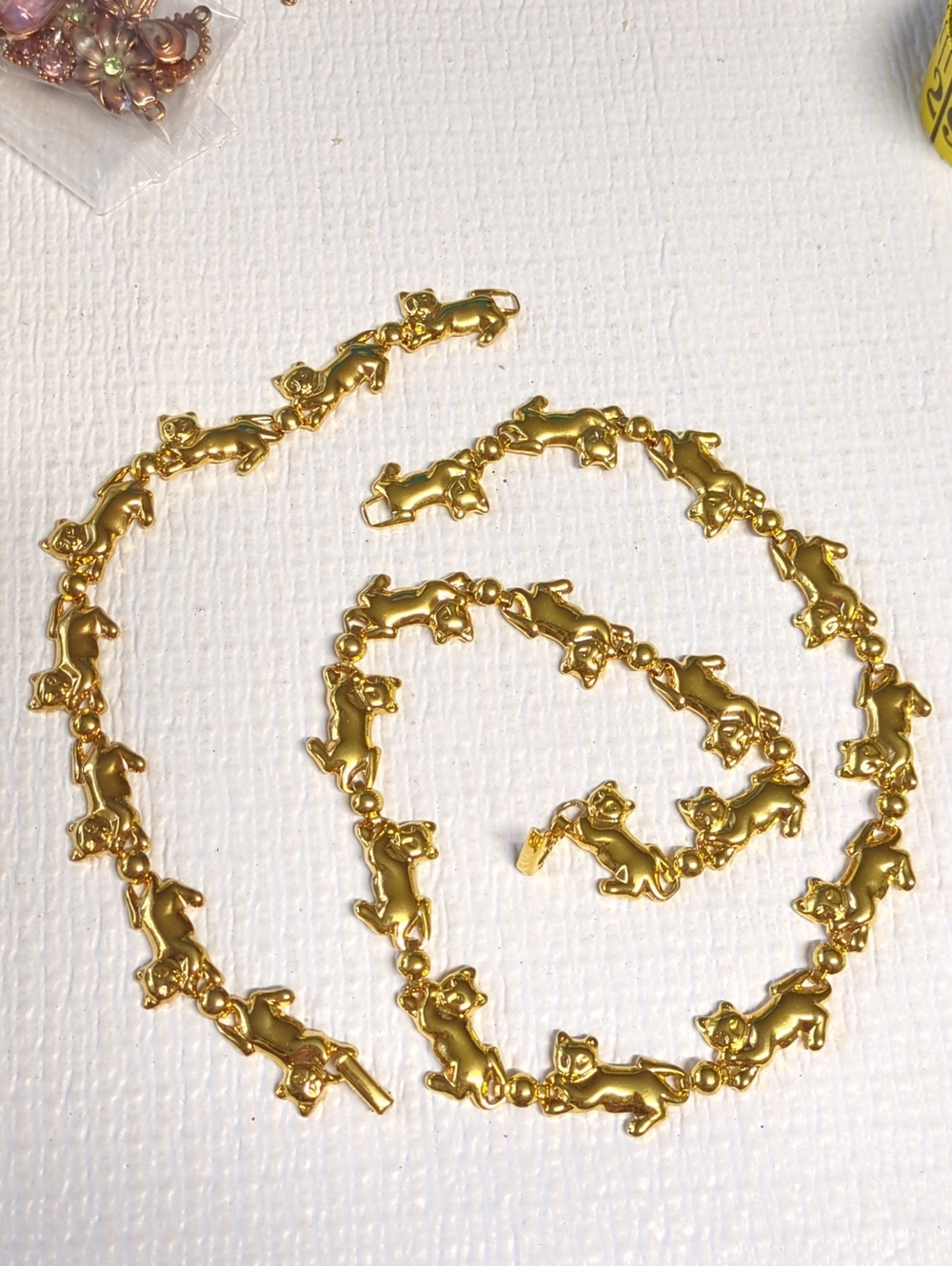 ❤️3/$10❤️☀️Gold Tone Cat Link Necklace and Bracelet - Cute Kitty Chain 18" and 8